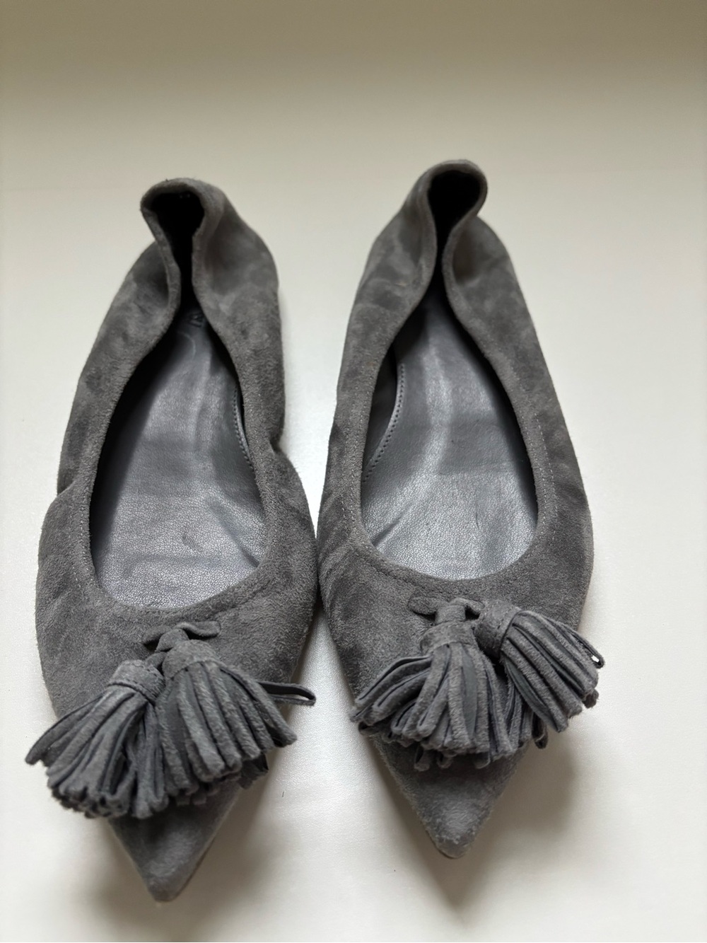 J. Crew Charcoal Suede Pointed Tassel Flats- size 7